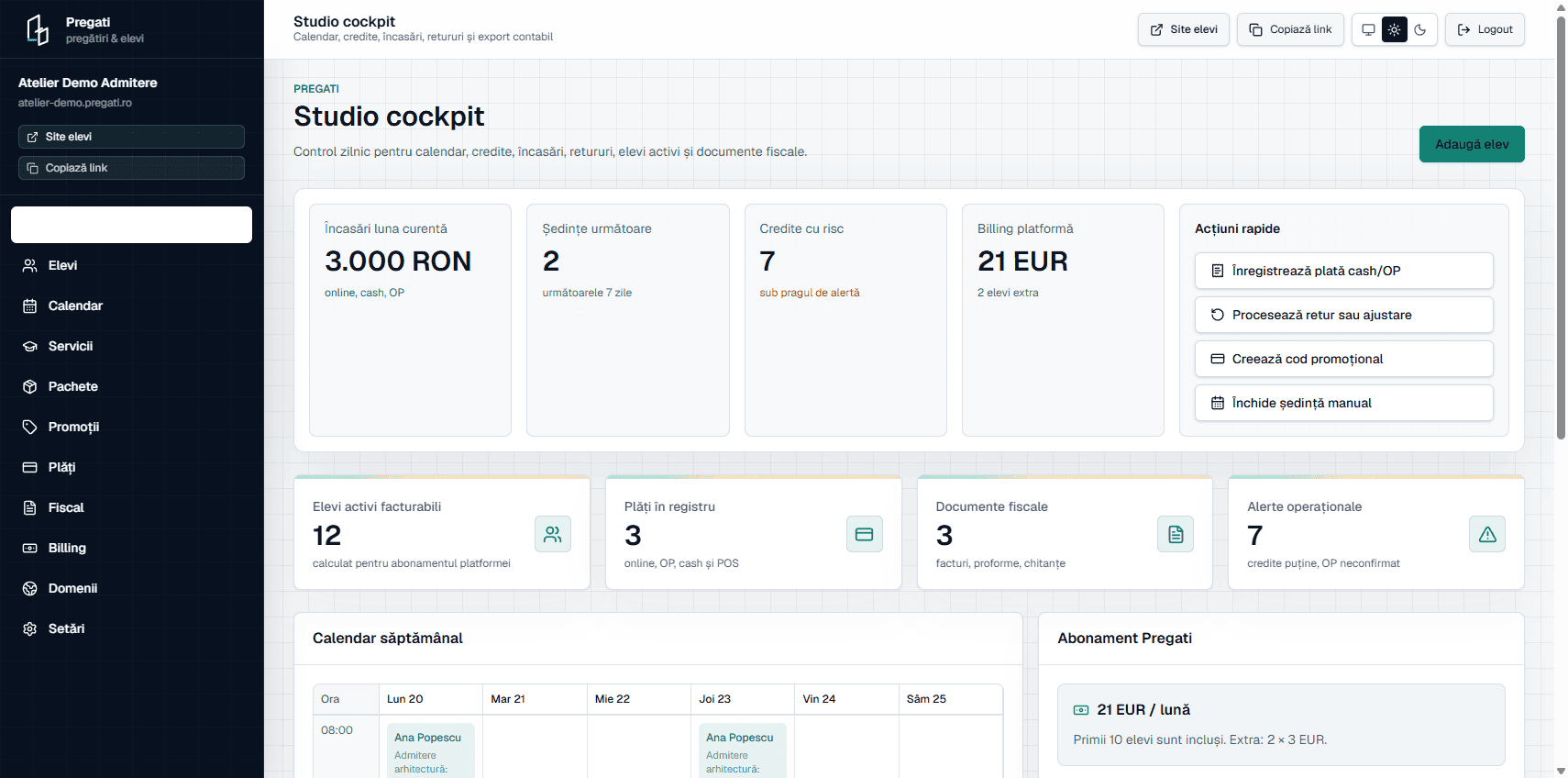 Dashboard Pregati pentru profesor